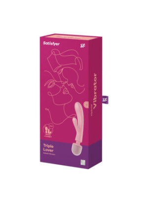 2 en 1 Vibromasseur rabbit et wand rose USB Triple Lover Satisfyer - CC597843